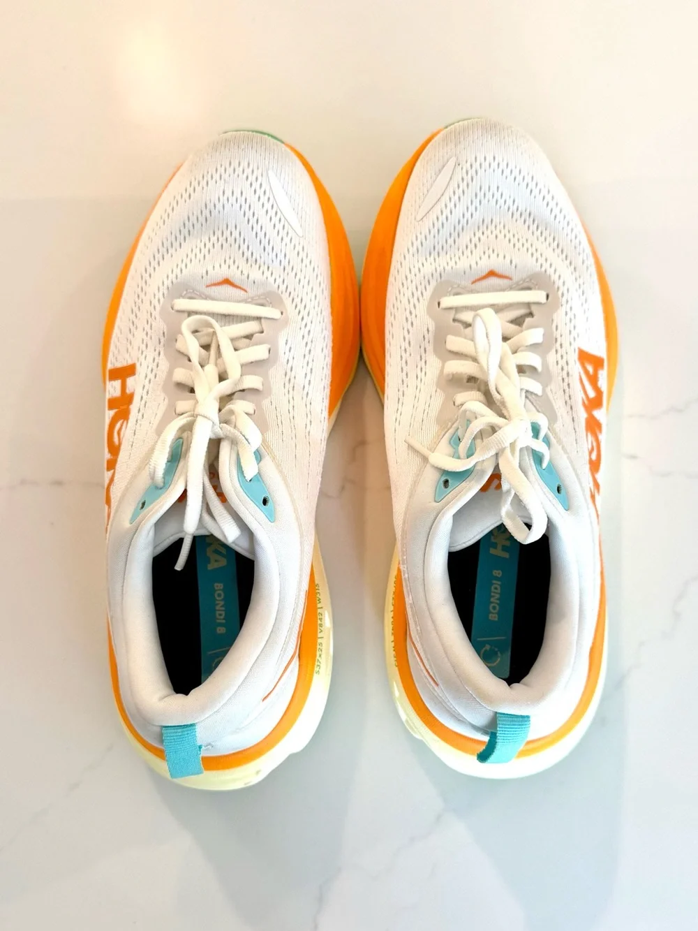 HOKA Bondi 8 Women’s Sneakers Size 8.5, Blanc de Blanc Solar Flare